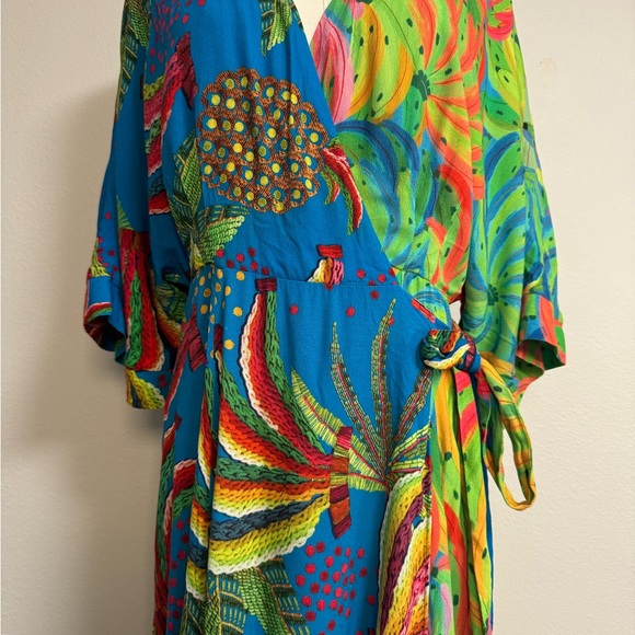 Farm Rio Tahiti Wrap Maxi Dress Women’s Sz M multicolor tropical rainforest - Picture 14 of 16